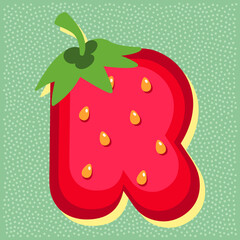 Strawberry fruit style alphabet text, letter R