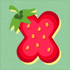 Strawberry fruit style alphabet text, letter X