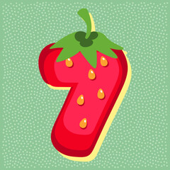 Strawberry fruit style alphabet text, namber 7