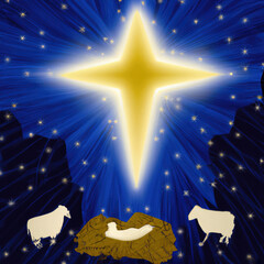 Gwiazda betlejemska, narodziny Jezusa. - obrazy, fototapety, plakaty