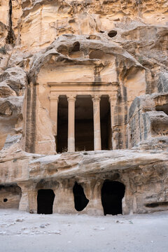 Temple above a Rock-Cut House in Little Petra or Siq Al-Barid, Jordan