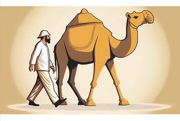 walking a camel on white. Generative AI