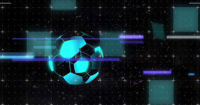 Composition of football and shapes on black background - Powered by Adobe