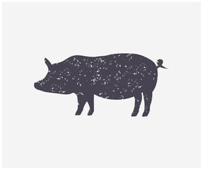 Pig grunge silhouette for meat industry or farmers market logo design. Pork emblem for butcher shop, restaurant, steak house, barbecue design vector design and illustration.

