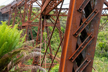 Old unused iron train bridge at the Old Coach Road, New Zealand