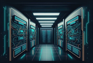 Website header wallpaper futuristic server room background ai artificial intelligence hitech business technology. Generative AI