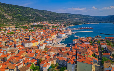 Naklejka na ściany i meble Aerial view of Cres old town in Croatia