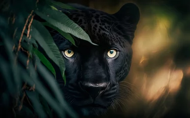 Foto op Plexiglas Front view of Panther on dark background. Predator series. digital art  © Viks_jin