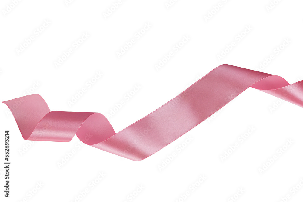 Wall mural satin pink ribbon, twisted on a table, isolated on a white background