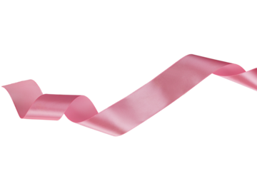 satin pink ribbon, twisted on a table, isolated on a white background