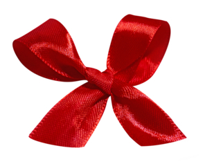 Red bow isolated on transparent background. Single red ribbon satin gift bow.