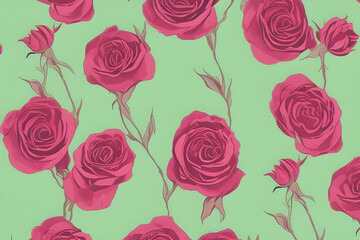 vintage pink roses on a green background design created using Generative AI