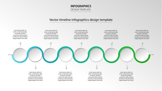 Vector Infographic Template With Nine Steps Or Options. Illustration Presentation With Line Elements Icons. Business Concept Design Can Be Used For Web, Brochure, Diagram