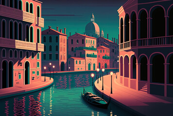 Venice's renowned great canal at dusk. Generative AI