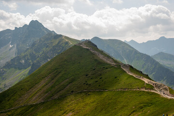 Beautiful view of the Tatra Mountains landscape. View of the mountains from the top. High mountain landscape.