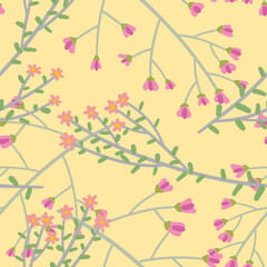 Wild plants seamless pattern. Floral ornament in simple style. Hand drawn vector illustration. Abstract gentle botanical design.