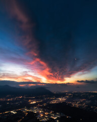 Fototapeta premium The beautiful sunrise over the low Val Susa valley on 24th June 2022, Valgioie, Piedmont, Italy