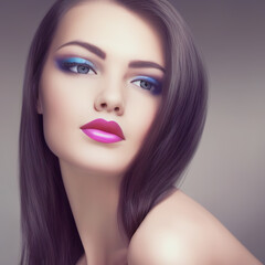 Fototapeta premium Close-up portrait of a pretty girl with make-up. AI Art.