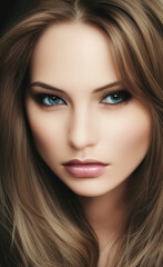 A close-up portrait of a girl with a magical look. Beautiful eyes of a woman. AI Art.