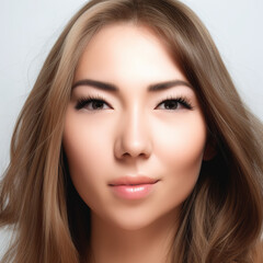 Fototapeta premium Portrait of a girl with beautiful slanted eyes. AI Art.