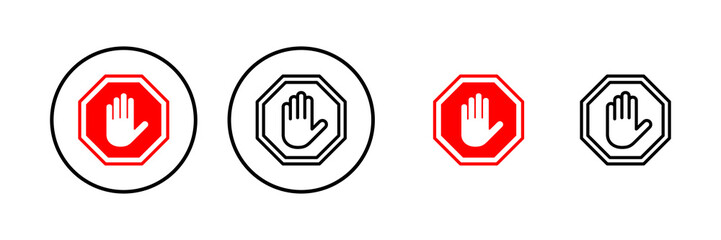 Obraz premium Stop icon vector illustration. stop road sign. hand stop sign and symbol. Do not enter stop red sign with hand
