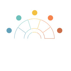 Infographics, semicircle of colored lines and circles, 5 positions
