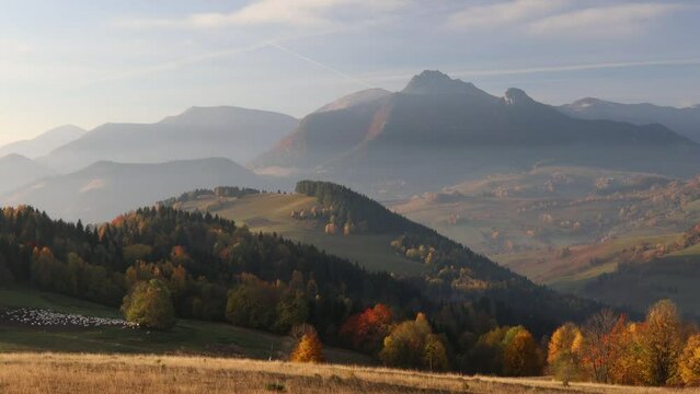 Beautiful mountainous rural landscape in autumn morning. The Mala Fatra national park in northwest of Slovakia, Europe.