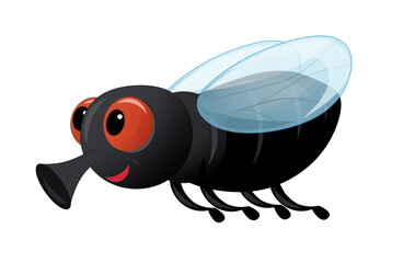 cartoon scene with happy fly flying isolated illustration