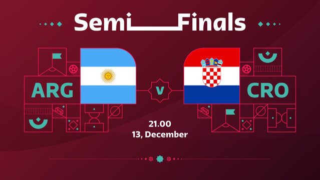 argentina croatia playoff semi finals match Football 2022. Qatar, cup 2022 World Football championship match versus teams intro sport background, championship competition poster, vector