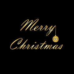 Golden lettering Merry Christmas with Christmas thee toy on the black background. Gradient inscription. Vector illustration. EPS 10