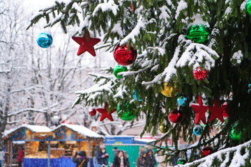 Christmas market decoration as a symbol of winter holidays and the New Year. Colmar. Alsace. France.