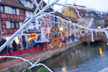 Christmas market decoration as a symbol of winter holidays and the New Year. Colmar. Alsace. France.