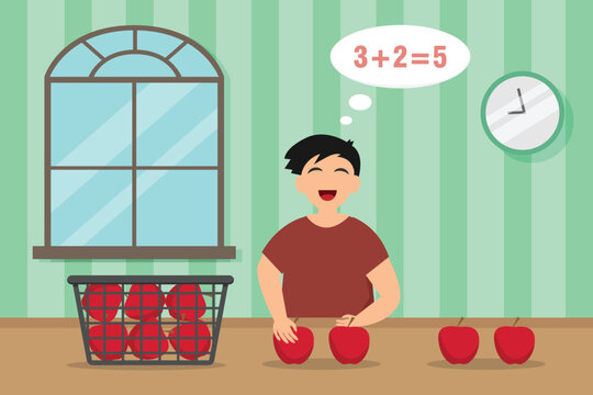 Child learn to count apple fruit