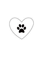 Paw in a heart. Footprint icon. Trail animal. Vector illustration.