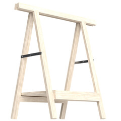 3D rendering illustration of a wooden trestle support with a bottom shelf