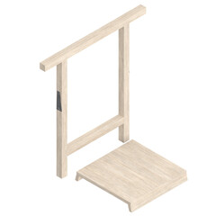 3D rendering illustration of a wooden trestle support with a bottom shelf