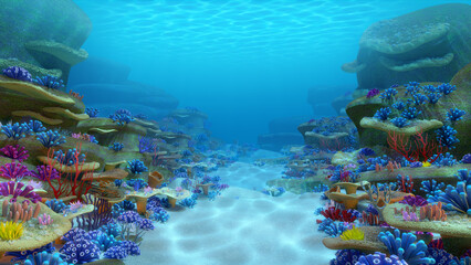 3D rendering, Under the Sea Ocean Coral Reef, Underwater Background © onimate