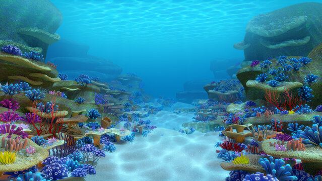 3D rendering, Under the Sea Ocean Coral Reef, Underwater Background