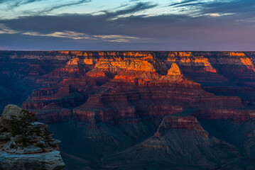 Sunset over the famous Grand Canyon in Arizona