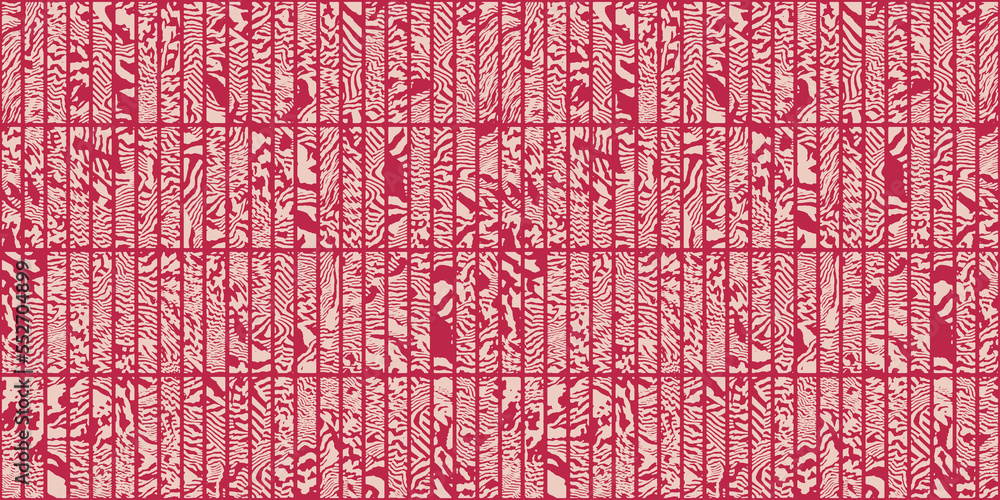 Aufkleber seamless abstract safari stripe rectangle mosaic block print textile surface pattern in viva magenta