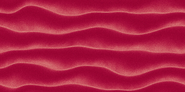 Seamless Viva Magenta (PANTONE 18-1750) 2023 color of the year desert sand dunes background texture. Abstract vivid crimson carmine red surreal wavy sandy beach banner backdrop pattern. 3D rendering.