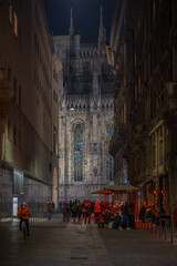 Aperitif time in Duomo in a Milan by night