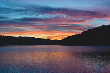 Colorful sunset over Cheat Lake, West Virginia, USA