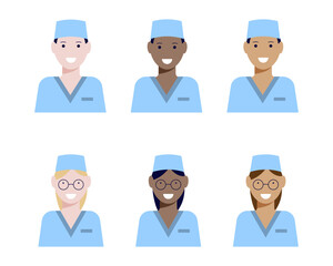 set of doctors and nurses, Doctor icon in uniform. Flat style male. Vector illustration.