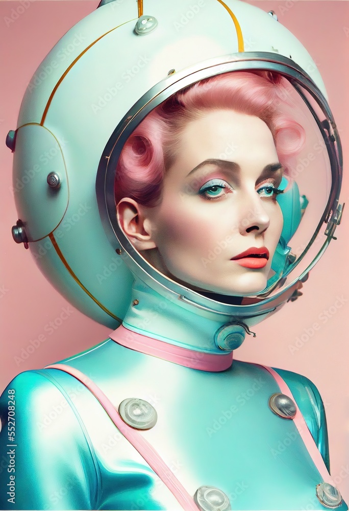 Wall mural portrait of an fictional vintage astronaut in a spacesuit. high-tech astronaut from the future. the 