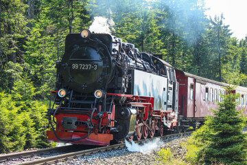 Antique steam locomotive in the Harz mountains
