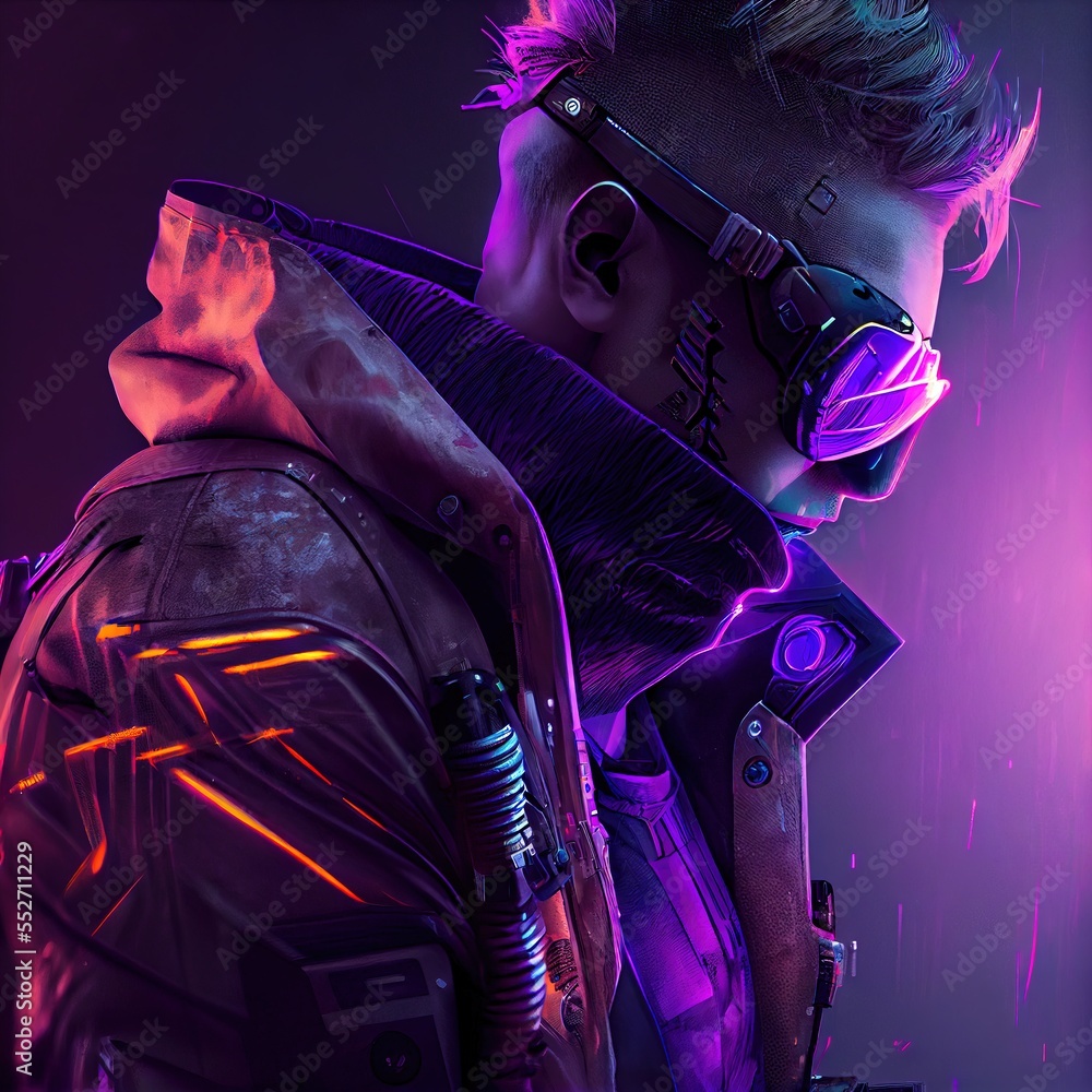 Wall mural portrait of a sci-fi cyberpunk man. high-tech futuristic man from the future. the concept of virtual