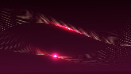 Abstract curve neon glow wave lines elements with glowing light effect on red background.