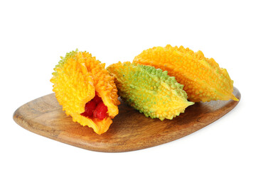 Fresh ripe bitter melons on white background