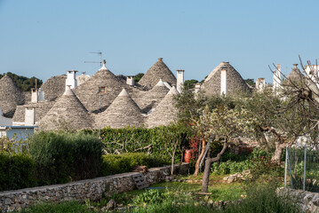 Scenic historic trulli dwellings in Alberobello, Italy